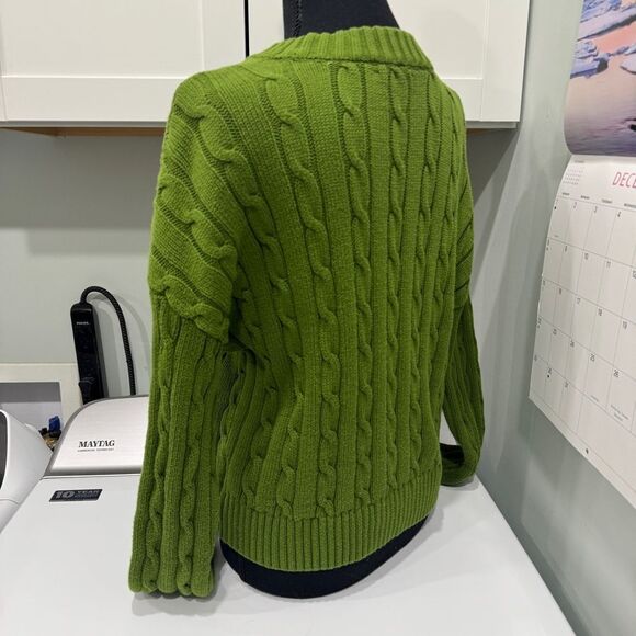 Gap Olive cable knit 100% cotton long sleeve crewneck cropped sweater size large - Picture 3 of 8